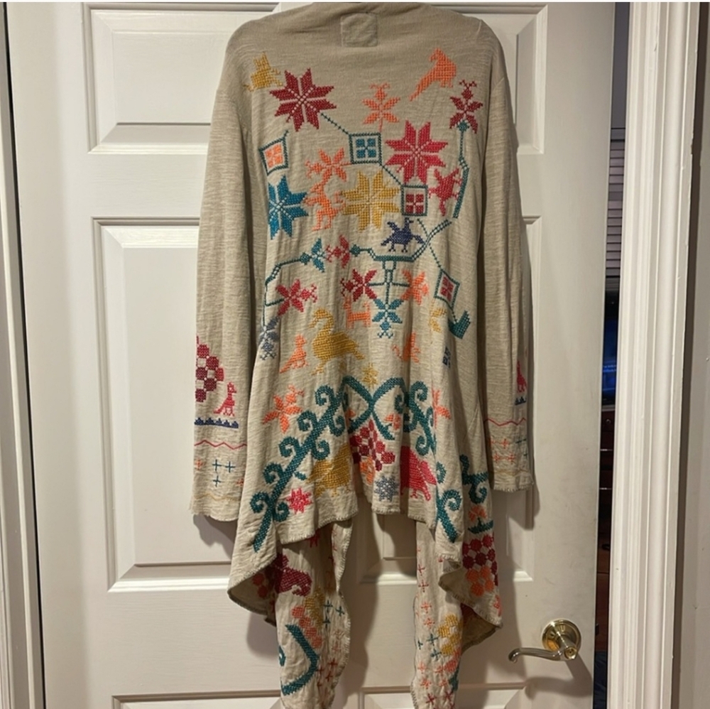Johnny Was BiYa Anthropologie Embroidered Cotton Boho Wrap Cardigan Jacket XL - Picture 2 of 4